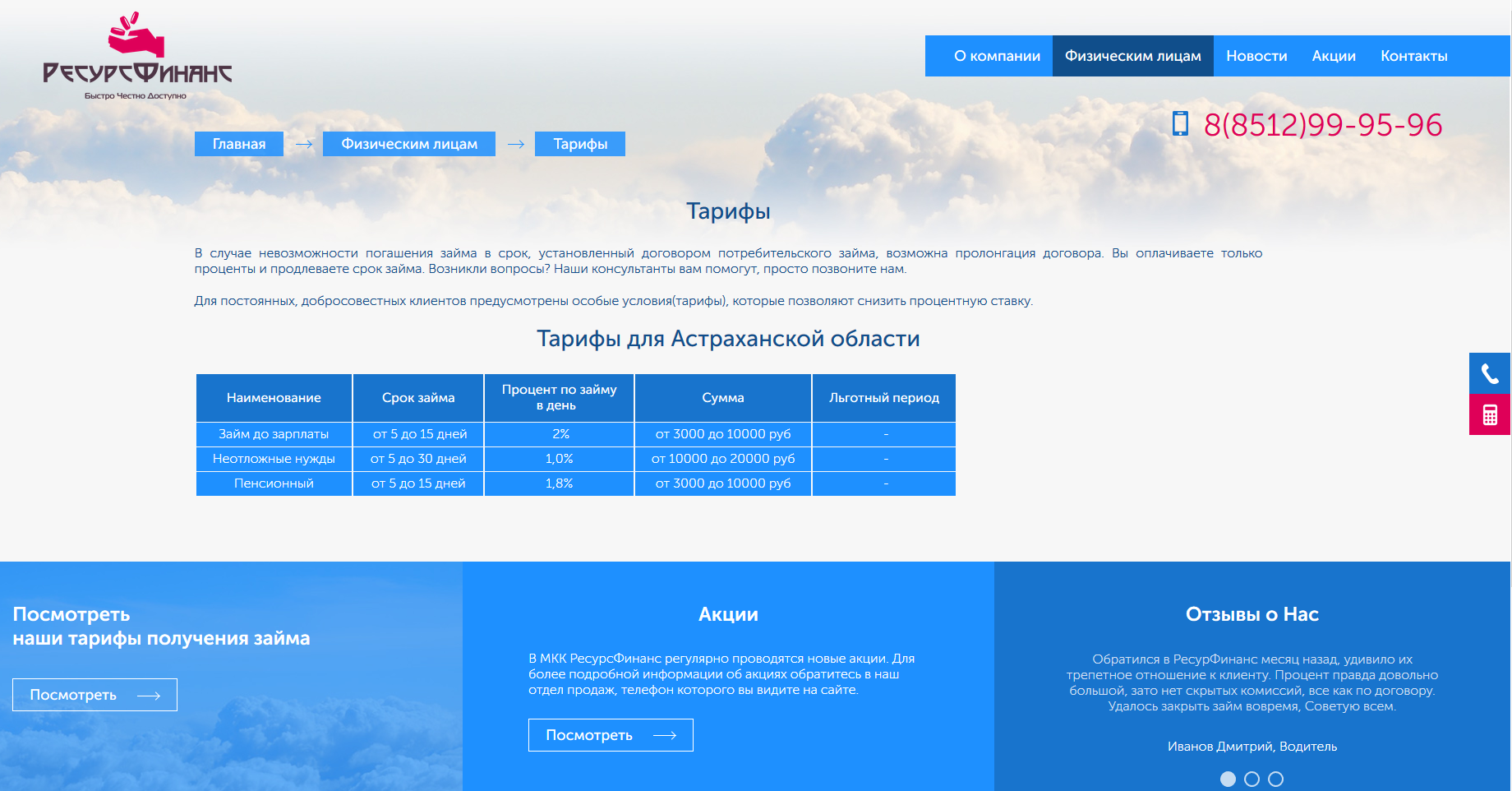 Корпоративный сайт микрокредитной компании